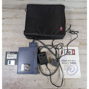 Vtg Iomega Zip Disk Drive Z100P2 witch Cords Cable Travel Case Software Parallel